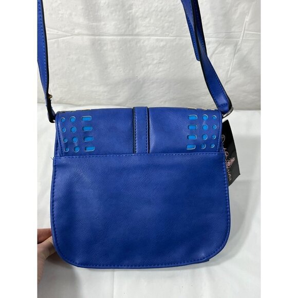 Dirty Ballerina Coral Blue Perforated Faux Leather Saddle Crossbody - Picture 9 of 12